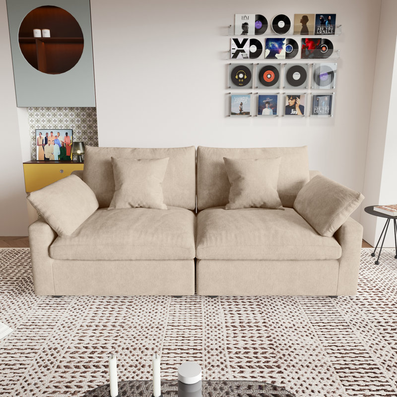 Canapé modulaire rembourré 2 pièces en tissu de chenille avec accoudoirs 2 pièces, Kaki