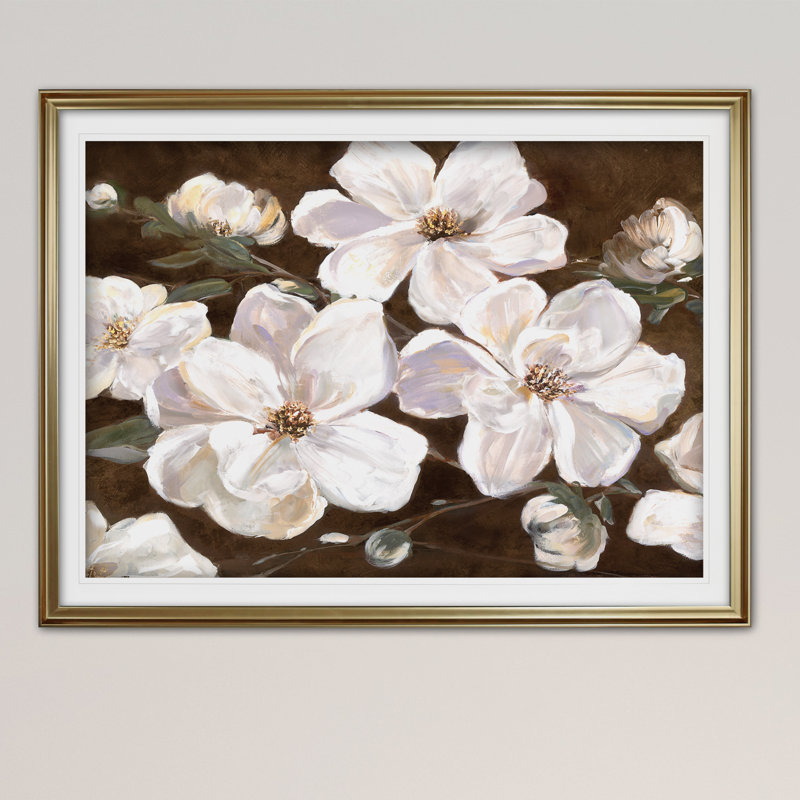 Blanc chocolat en fleurs I - reproduction de cadre photo, Or, H 30 po x l 40 po x P 1,5 po