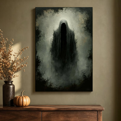 Figure fantomatique enveloppée de ténèbres, tableau sur toile tendue sur châssis, ambiance Halloween, 61 cm (H) x 91 cm (L), prêt à accrocher