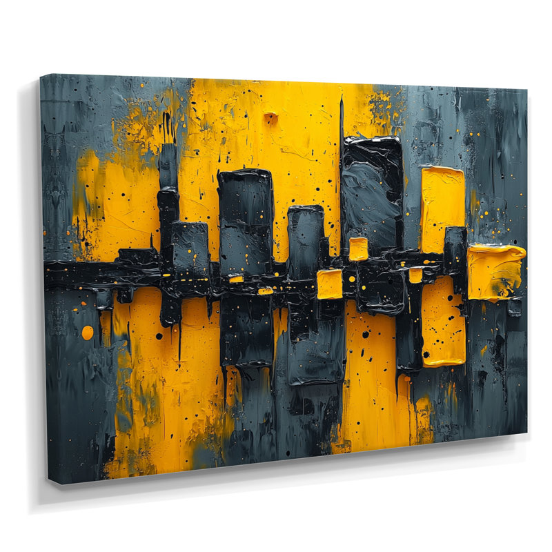 «Cityscape Geometric Pulse II» - art mural paysage urbain, H 30 po x l 40 po, Toile tendue, Ne s’applique pas