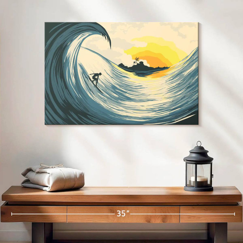 Senne, vague et surfeur, H 16 po x l 24 po