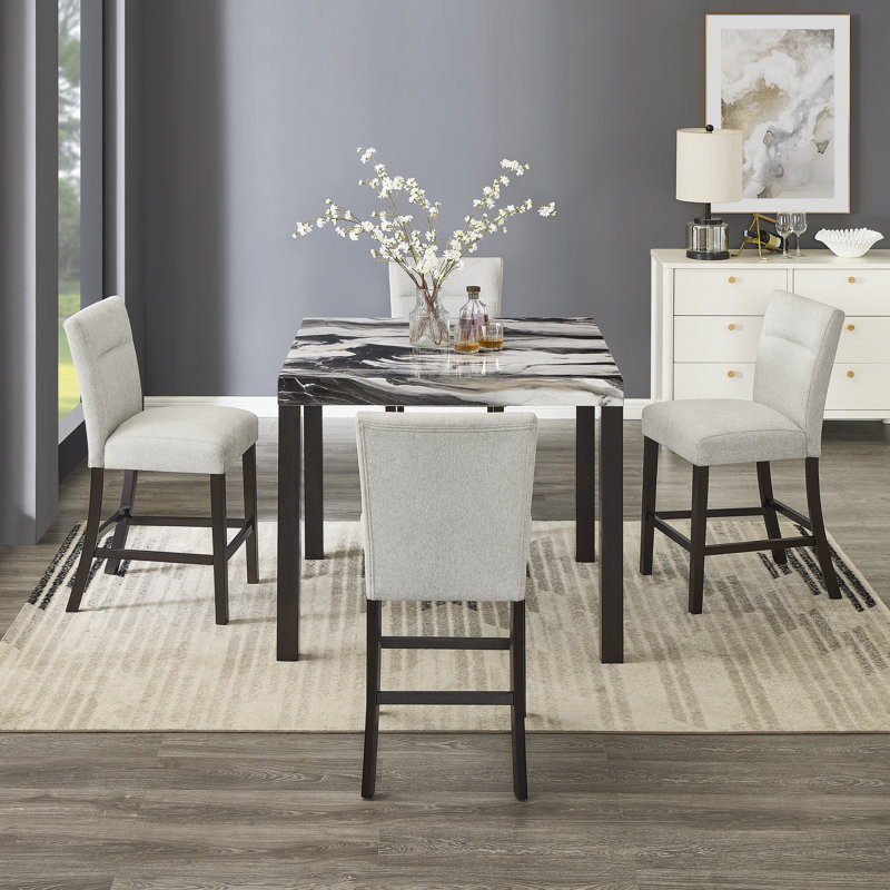 Oxalide Modern Faux Marble Counter Height Dining Table With 4 Stools