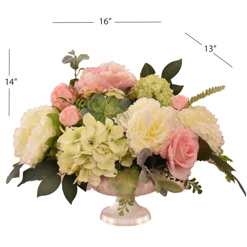 Faux Silk Hydrangea Arrangement in Vase