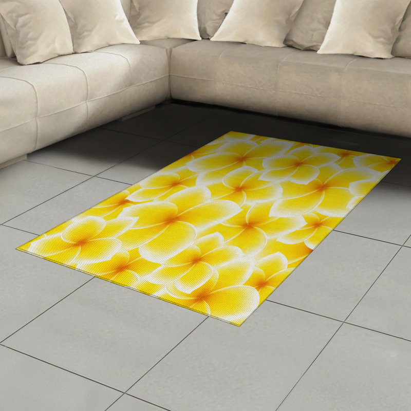 Yellow High Density Long Fiber Poly Threads Decorative Area Rug Carpet, Rectangle 4' x 5'8"
