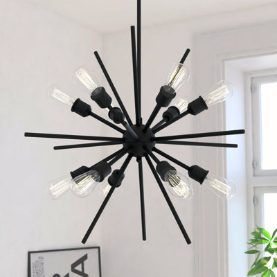 Ittai Estelle 12-Light 27.5 in. Wide Polished Nickel Mid-Century Modern Sputnik Pendant, LED Compatible, Adjustable Height Hanging Ceiling Fixture for Dining Table, Kitchen, Entryway, Bedroom, Island, Foyer