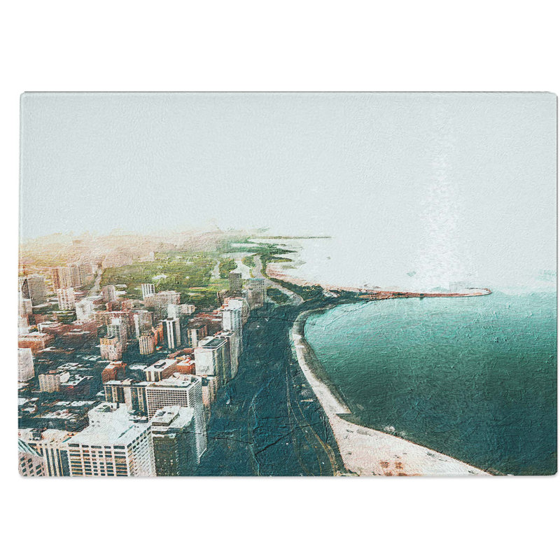 Tempered Glass Chicago Skyline Chopping Board, 39 cm W x 28.5 cm L