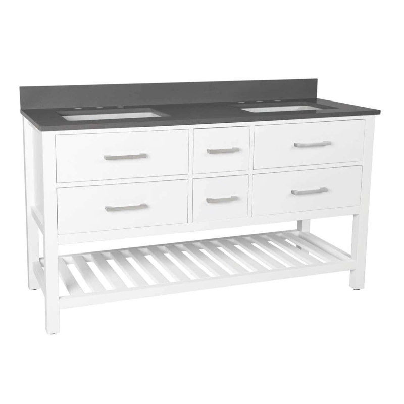 Meadowbrook 60'' Double Bathroom Vanity with Quartz Top, White