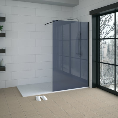 Wet Room Walk in Shower Enclosure 8mm Smoked Easy Clean Glass Screen Panel 1100 x 1950mm