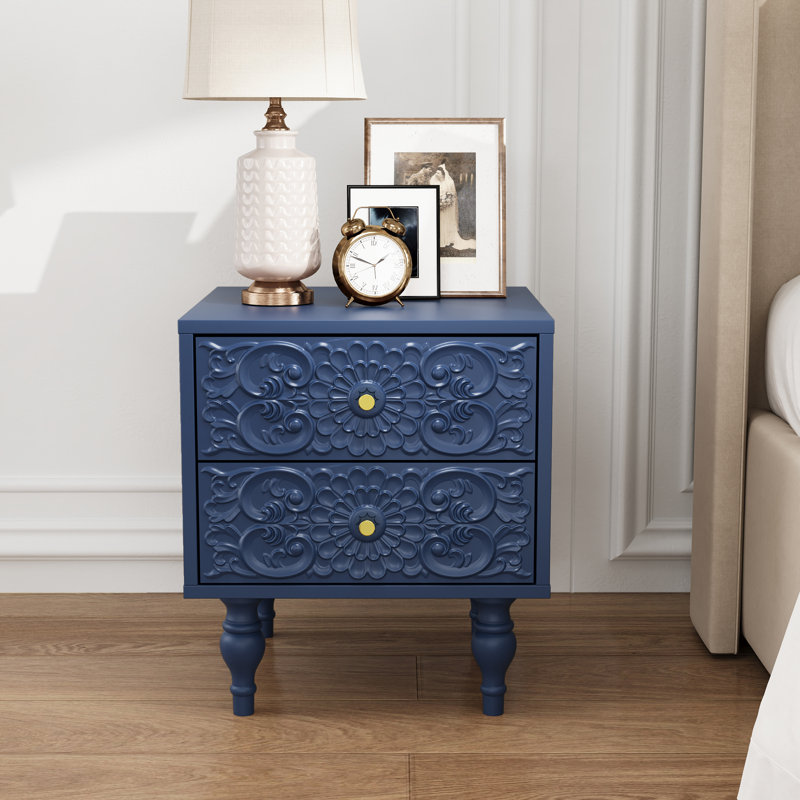 18.14'' Tall 2 Drawer Farmhouse Nightstands, Blue