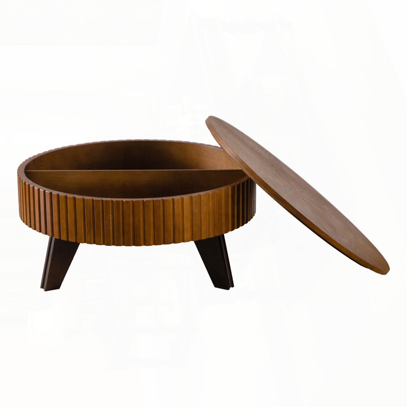 Table basse ronde ronde avec espace de rangement - naturel, 31,5 po, H 15,7 po x L 31,5 po x l 31,5 po, Bois naturel