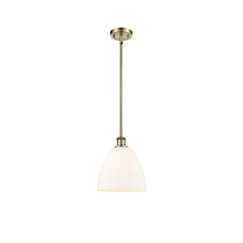 Luminaire suspendu en forme de globe à 1 lumière Alonta, Laiton antique, Blanc mat, H 44,25 po x l 9 po x P 9 po
