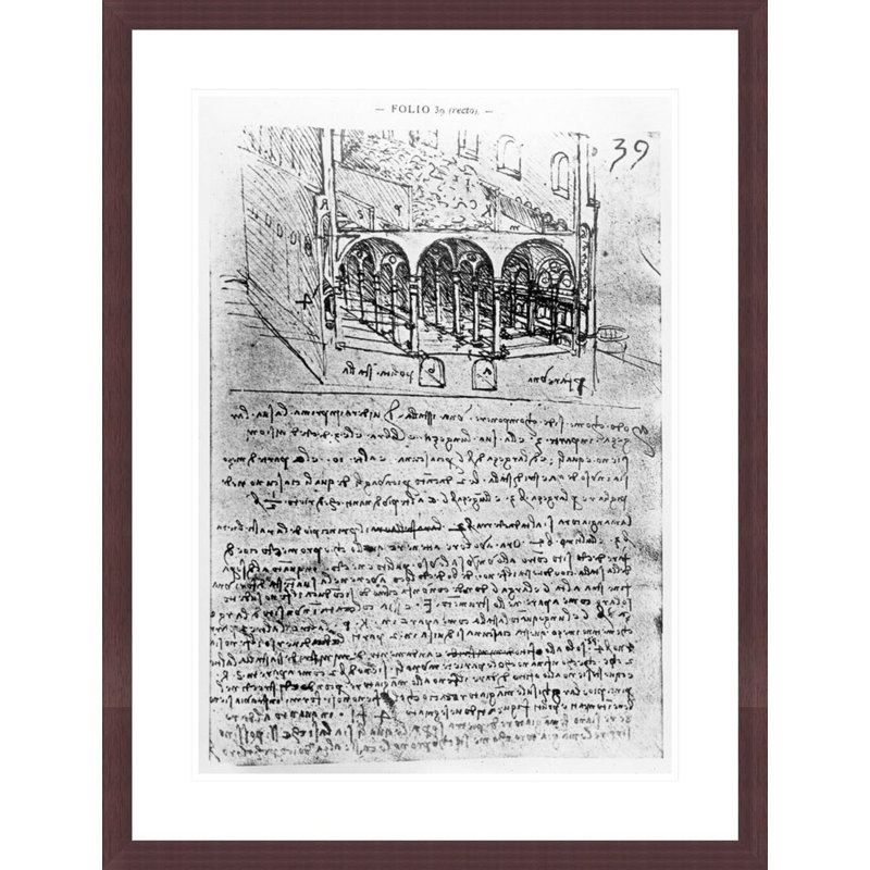 Studies for stables Folio 39r from Paris Manuscript B 2173 by Leonardo da Vinci -Framed Giclee Print, H 29,5 po x l 22,56 po