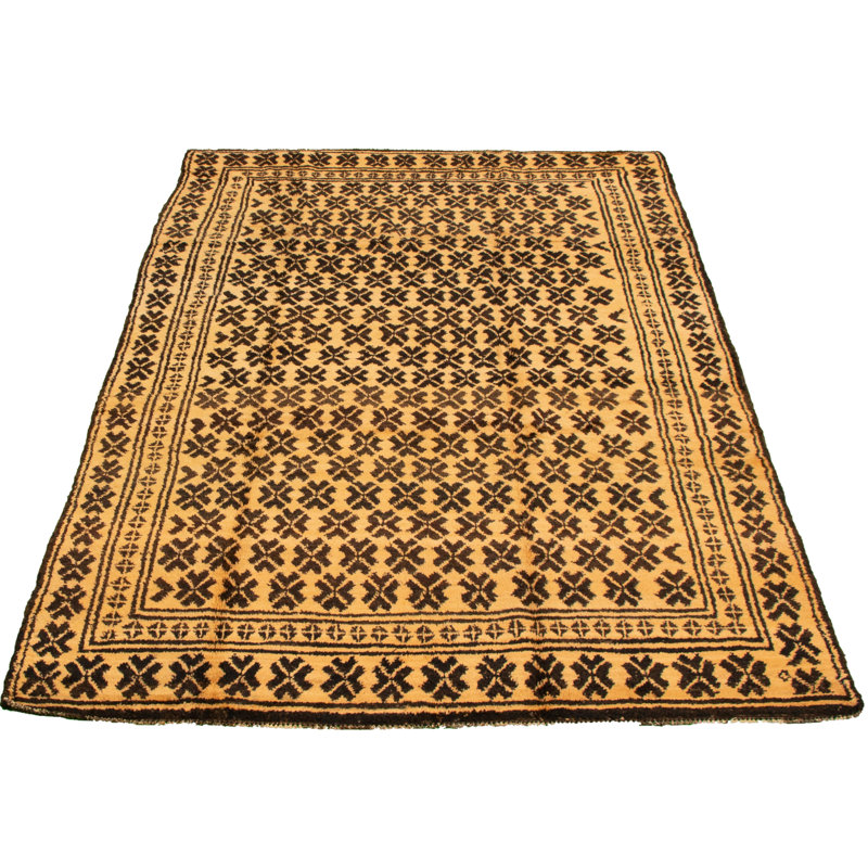 Tapis décoratif de laine brun clair 5 pi 10 po x 9 pi 2 po one-of-a-kind Brabazon noué à la main New Age
