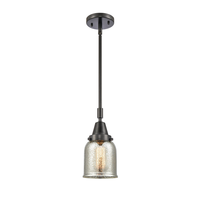 Luminaire suspendu 1 lumière à une cloche, H 44,12 po x l 5 po x P 5 po, Argent mercuré plaqué, Noir mat