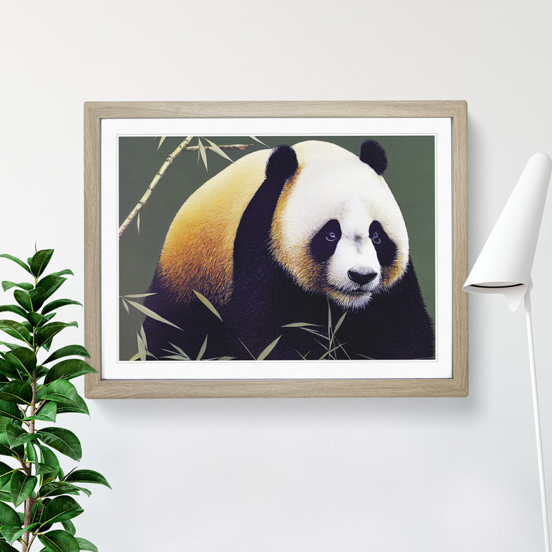 Striking Panda - Single Picture Frame Print, 46cm H x 64cm W x 2cm D, Oak