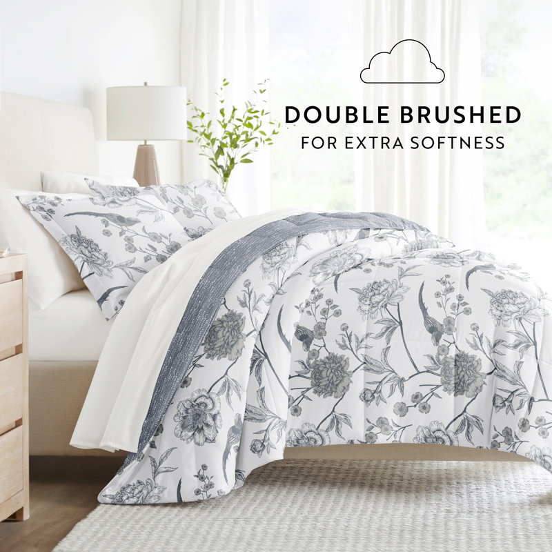 Full Blue Floral Microfiber Comforter and Sheet Set