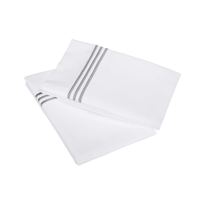 400TC Triple Embroidery Cotton Sateen Pillowcases (Set Of 2), White/Light Gray