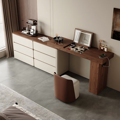 Table de maquillage rÃ©tractable rÃ©tro Ã  couvercle rabattable de 130 cm avec meuble latÃ©ral et miroir Ã  DEL
