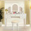 Bedroom Makeup Vanity With 3 Storage Drawers And Bright Led Lights Featuring Tri Mirror