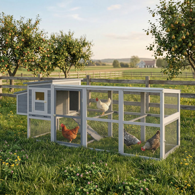 Large Chicken Coop Wooden Hen House with Covered Run Nesting Box