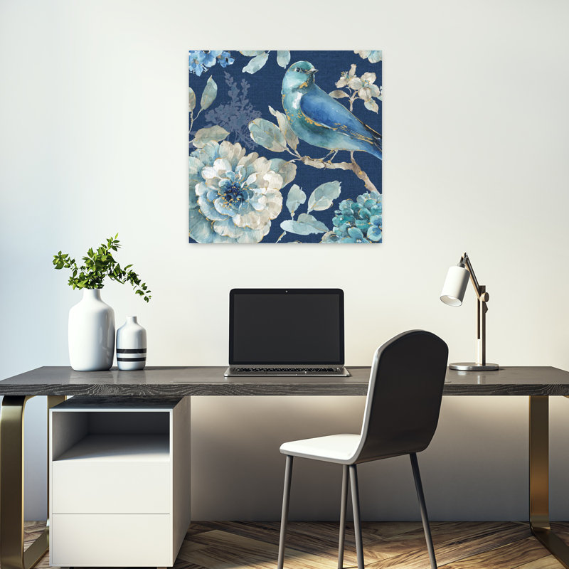 Art contemporain Indigold Xxiii avec oiseau, H 18 po x l 18 po