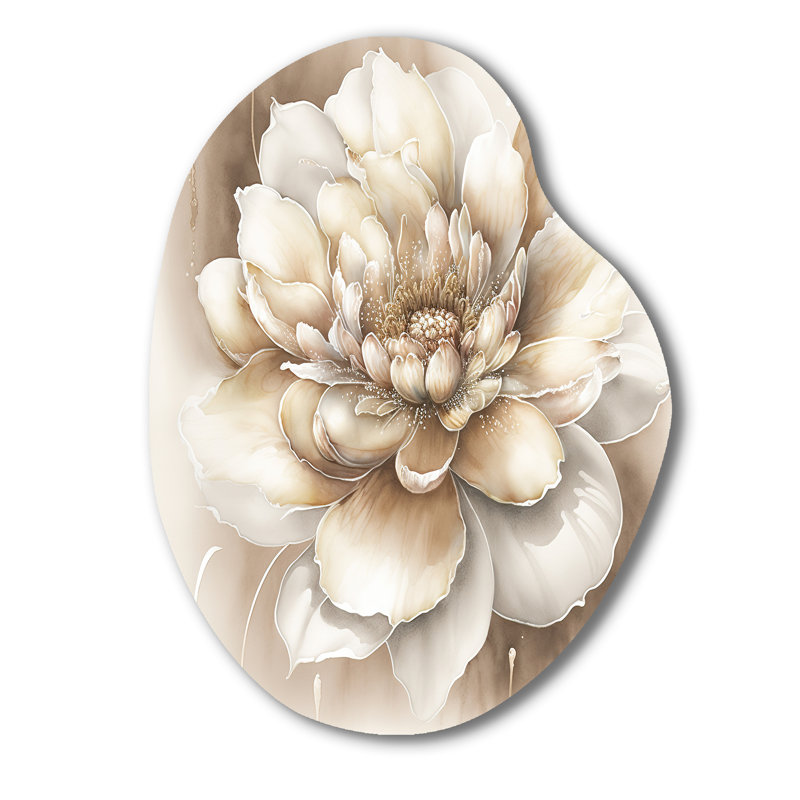 Fleur beige simple II - art mural asymétrique floral en forme de poire, H 30 po x l 22 po x P 1 po