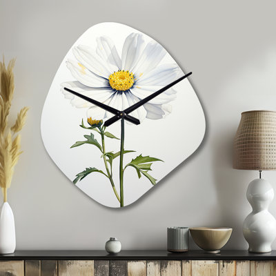 White Daisies Sublime Simplicity II - Flower Unique Shape Metal Wall Clock, White Asymmetrical Clock Print