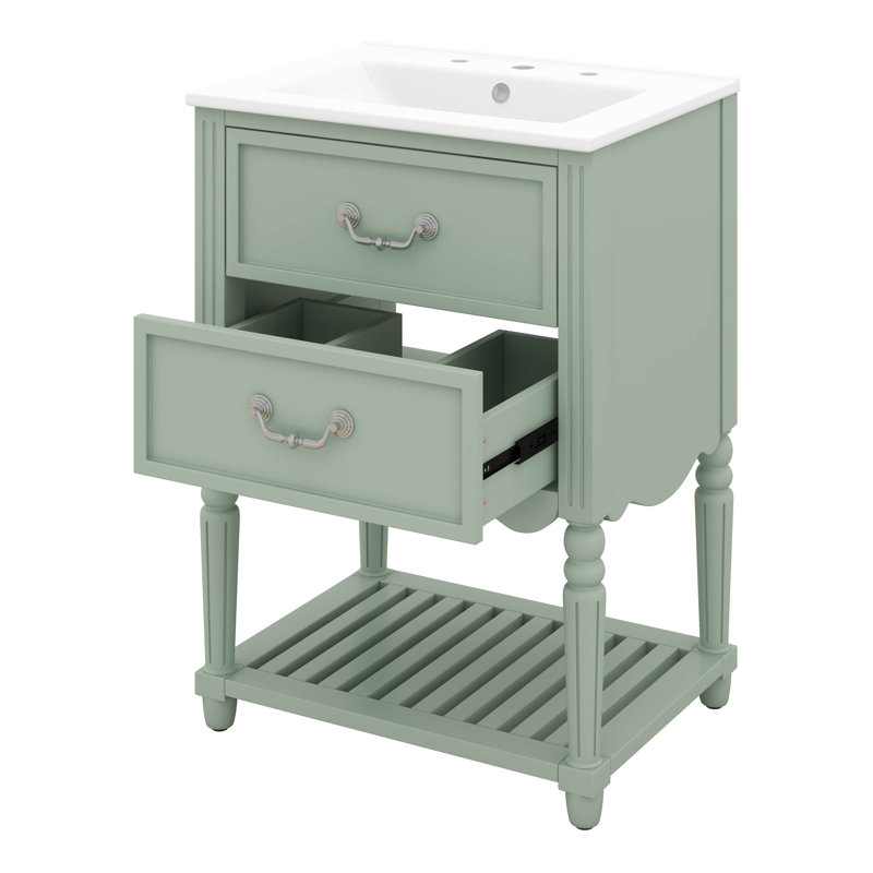 Meuble-lavabo 24 po avec lavabo, tiroirs et tablette ouverte, Vert