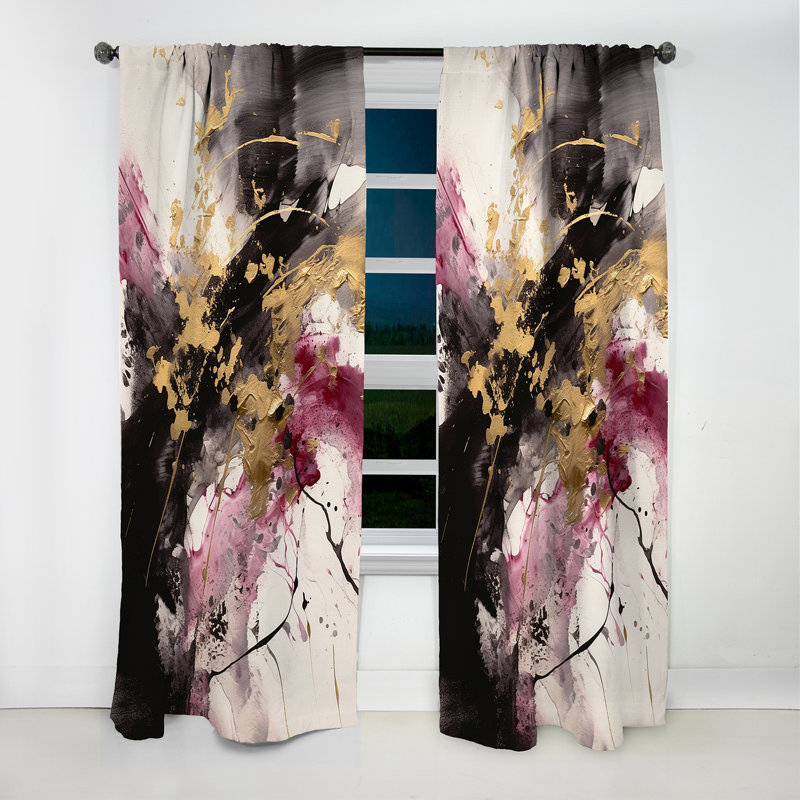 Gold And Pink Fluid Fusion II - Abstract Curtain - Blackout Abstract Curtain - 1 Panels, 52" W x 95" L