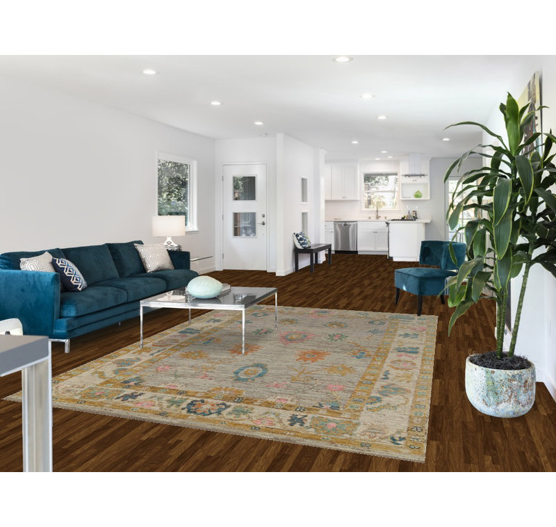 Tapis gris teint à la main Oushak 7 x 9
