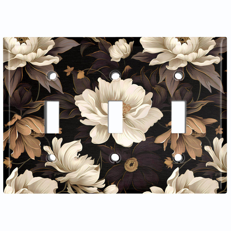 Couvercle de plaque d'interrupteur en métal; Bascule à 3 bandes US standard - Fleurs Moody élégantes, Triple # 3