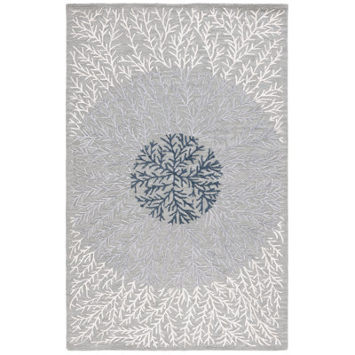Soho Hand Tufted Wool/Cotton/Viscose Floral Rug in Ivory/Gray