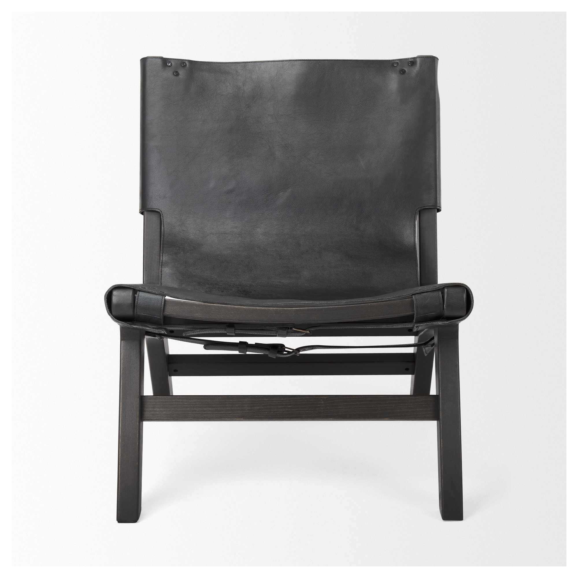 Coucher Genuine Leather Accent Chair, Black, Black Genuine Leather
