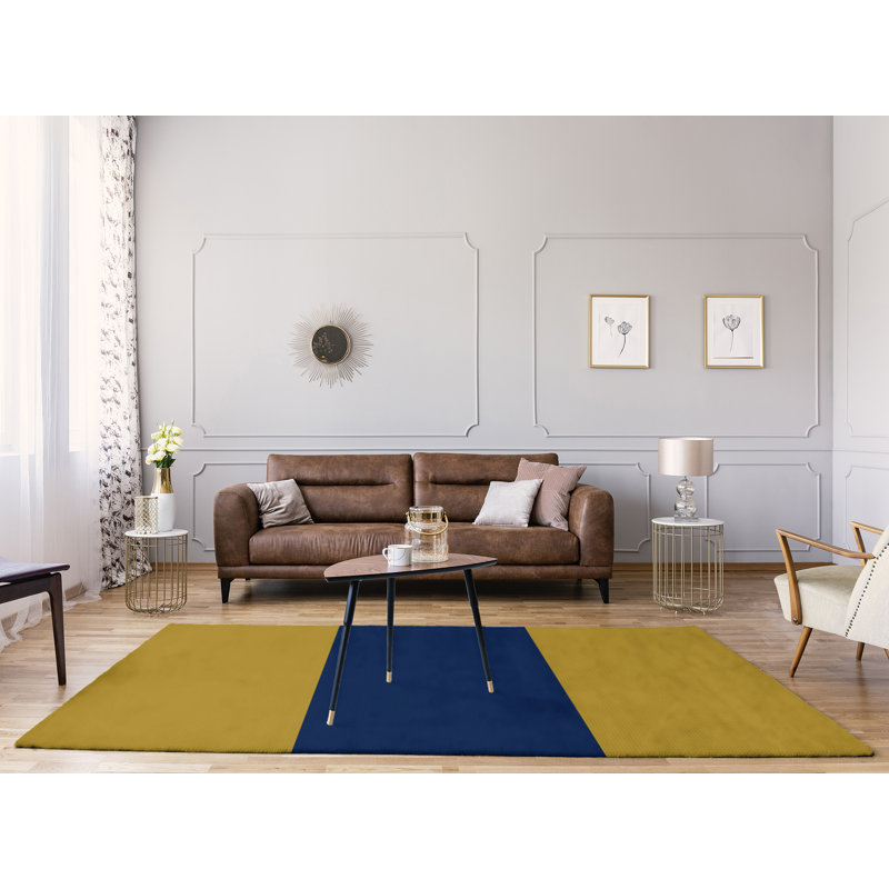 Tapis doré/bleu marine rayé Milwaukee, Rectangle 5 pi x 7 pi