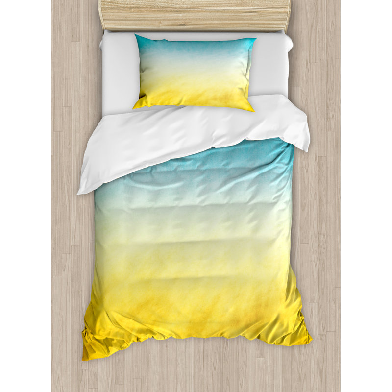Modern & Contemporary Polyester Duvet Cover, King, Yellow/Blue