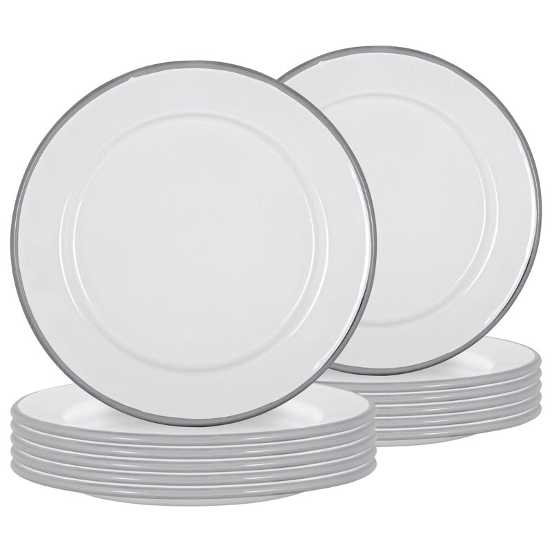Argon Tableware - White Enamel Side Plates - 20cm - Set of 12, Grey