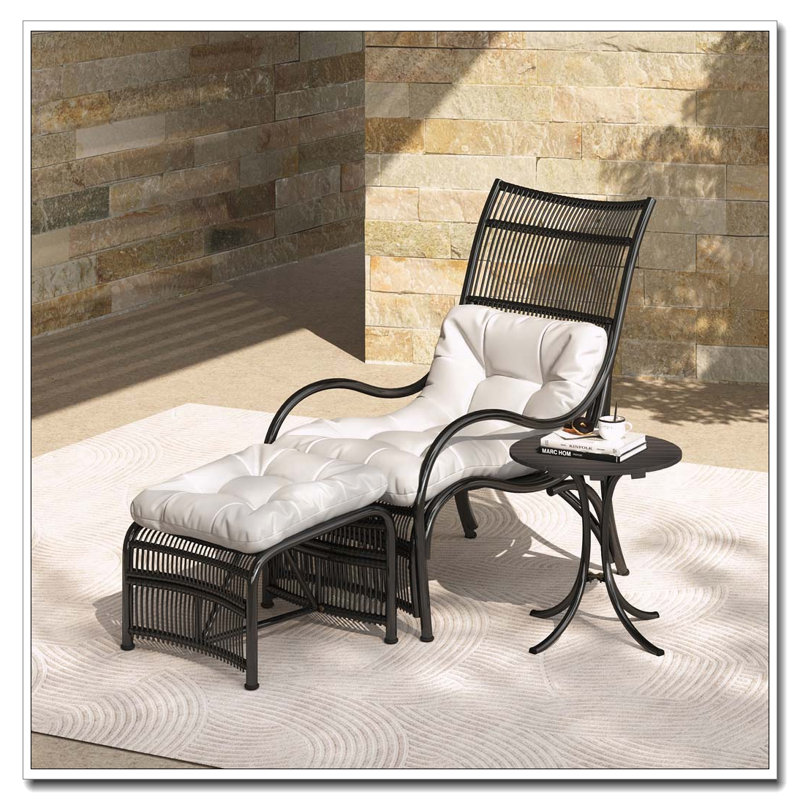 Ensemble de mobilier d'extérieur en osier 3 pièces avec méridienne et table de balcon, Noir