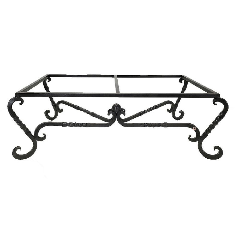 Rectangular 60" X 32" Handcrafted Mesquite Coffee Table: Travertine Inset, Wrought Iron Base - Susana Molina Designs