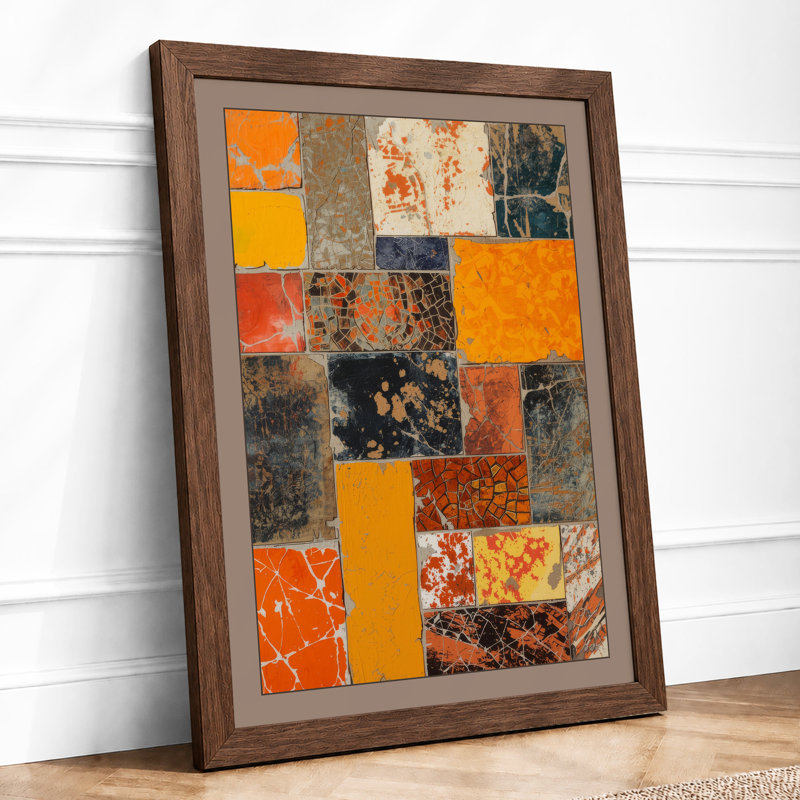 Weathered Tile Grid Industrial - Framed Print, A1 - 84.1 x 59.4 cm, Walnut