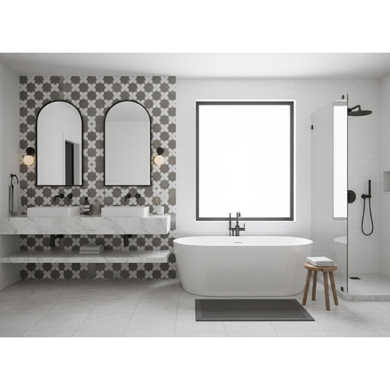 Porto Star+Cross 6.1 In. X 11.9 In. Porcelain Wall And Floor Tile (10.54 Sq. Ft. / Case), Black Star/Gray Cross