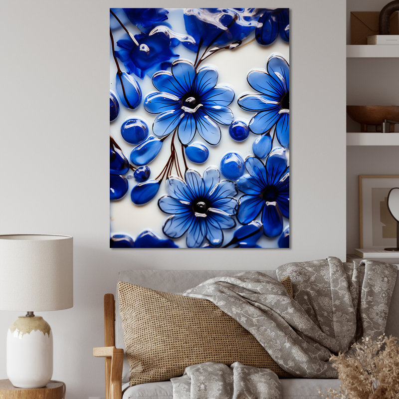Fleur bleue mosaïque botanique I - Botanicals Wall Art, Toile tendue, H 32 po x l 16 po