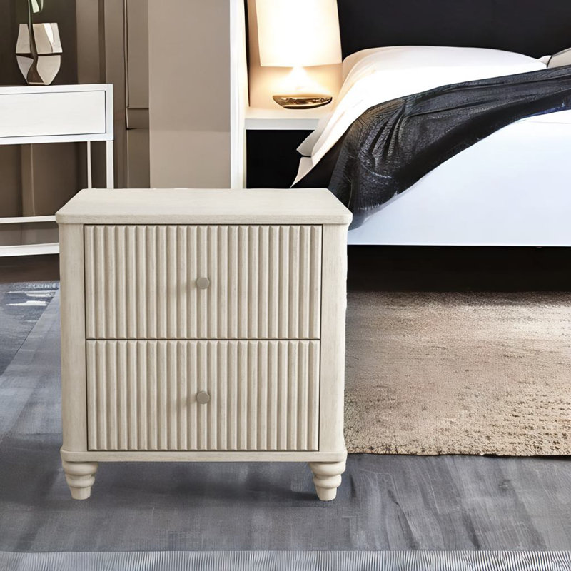 Fluted Nightstand 2-piece Set, Beige