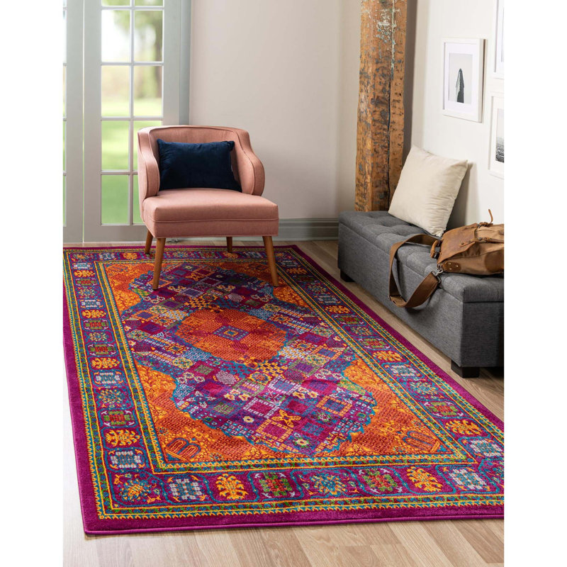 Tapis oriental orange / mauve, Rond 4 pi