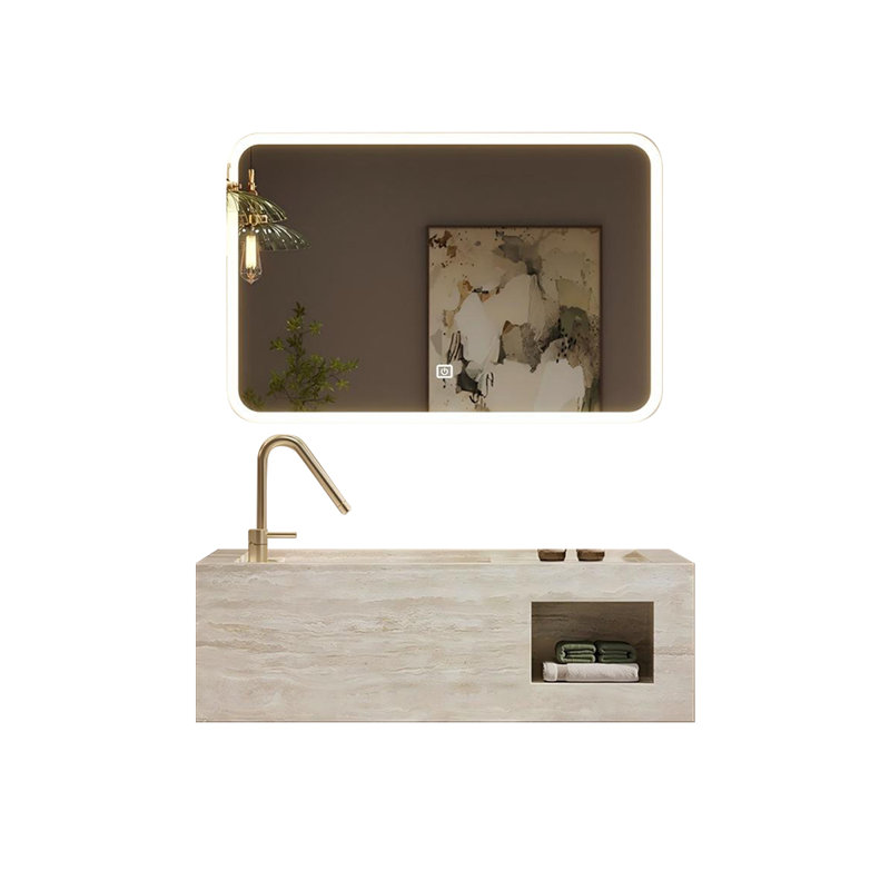 Ensemble de meuble-lavabo intégré en pierre frittée avec miroir intelligent, H 14,96 po x l 39,37 po x P 19,69 po