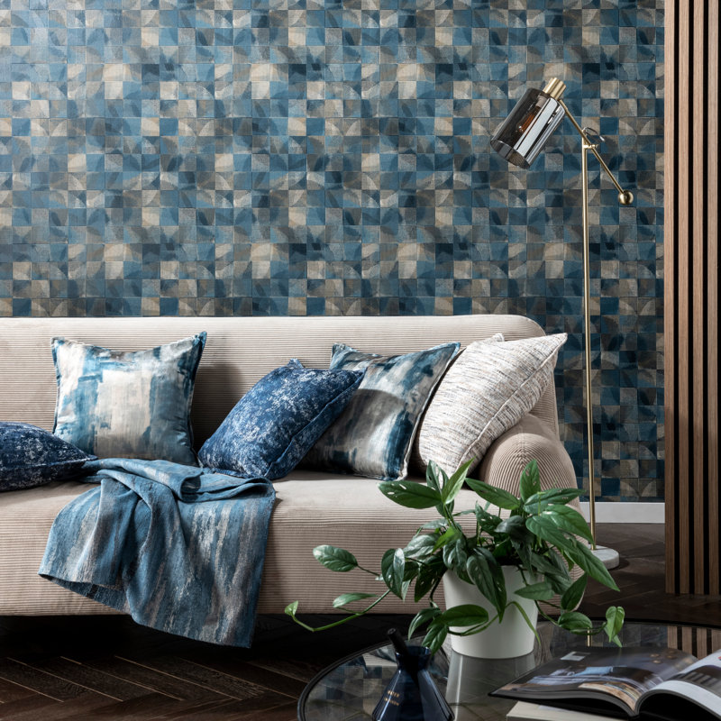 Vivido Impatto Geometric Non-Woven Wallpaper Roll, Mineral/Blush