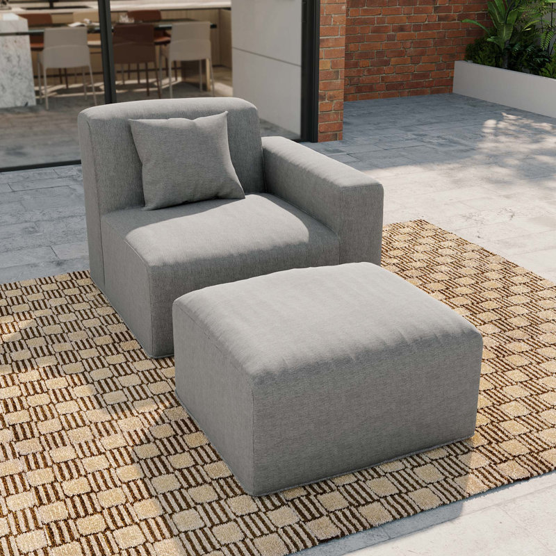 Modern Outdoor Left-arm Patio Chair With Ottoman, No Assembly Patio Sectional, All-weather Uv-resistant Fabric