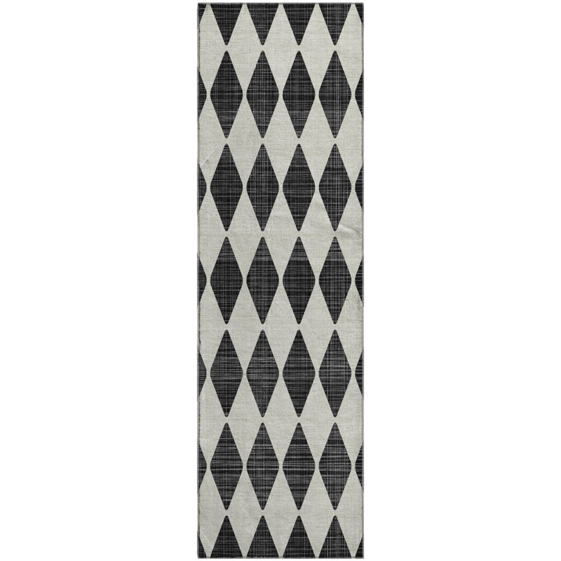 Premium Machine Washable Cerrito AMF578 Black Rug, Runner 2'3" x 7'6"