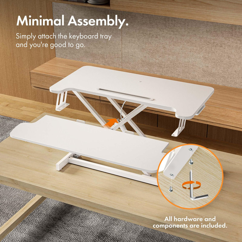 Adjustable Metal Base Standing Desk Converter, White, White