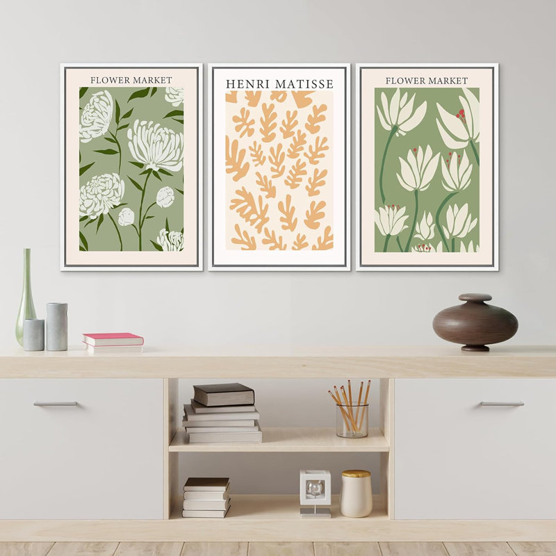 Œuvre d'art classique 3 pièces, marché aux fleurs Henri Matisse, H 24 po x l 16 po x P 1,5 po, Blanc