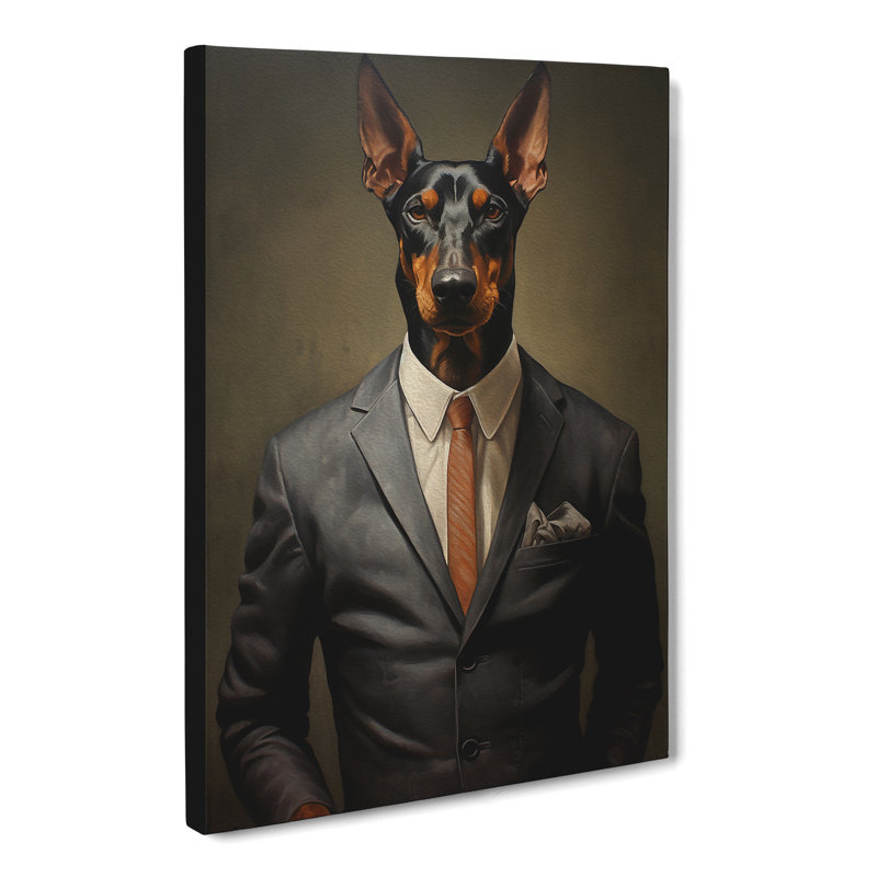 Doberman In A Suit - Print on Canvas, 60cm H x 40cm W x 3cm D
